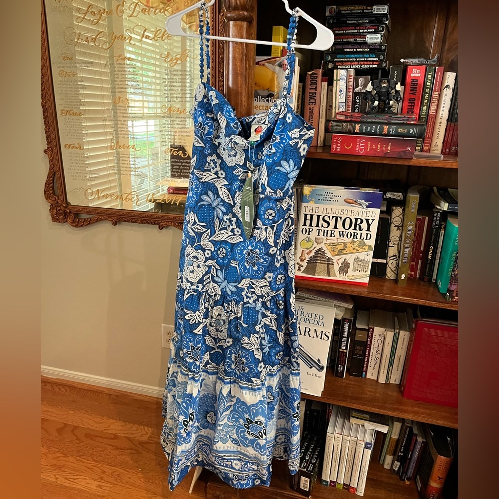 Farm Rio Blue Full Of Flowers Organic Cotton Midi Dress